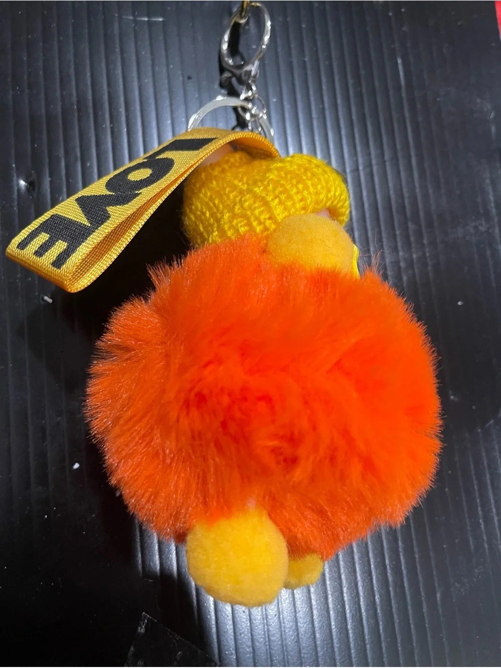 Cute Yellow Pom-Pom Doll Keychain with Bright Orange Fur